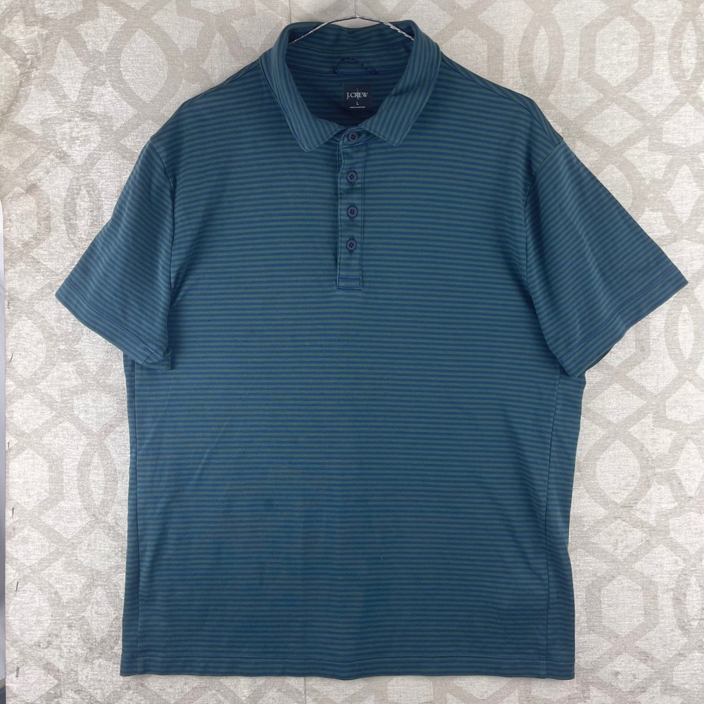 J.Crew Oarsman Polo Mens Large Teal Green Striped Coolmax Short Sleeve Shirt
